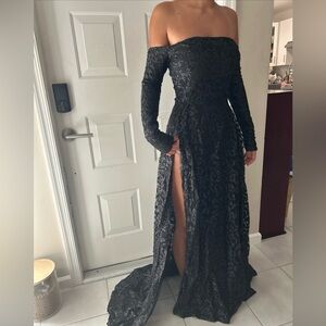 Alamour the Label Black Sparkle Front Slit Maxi Mesh Dress size S US 4